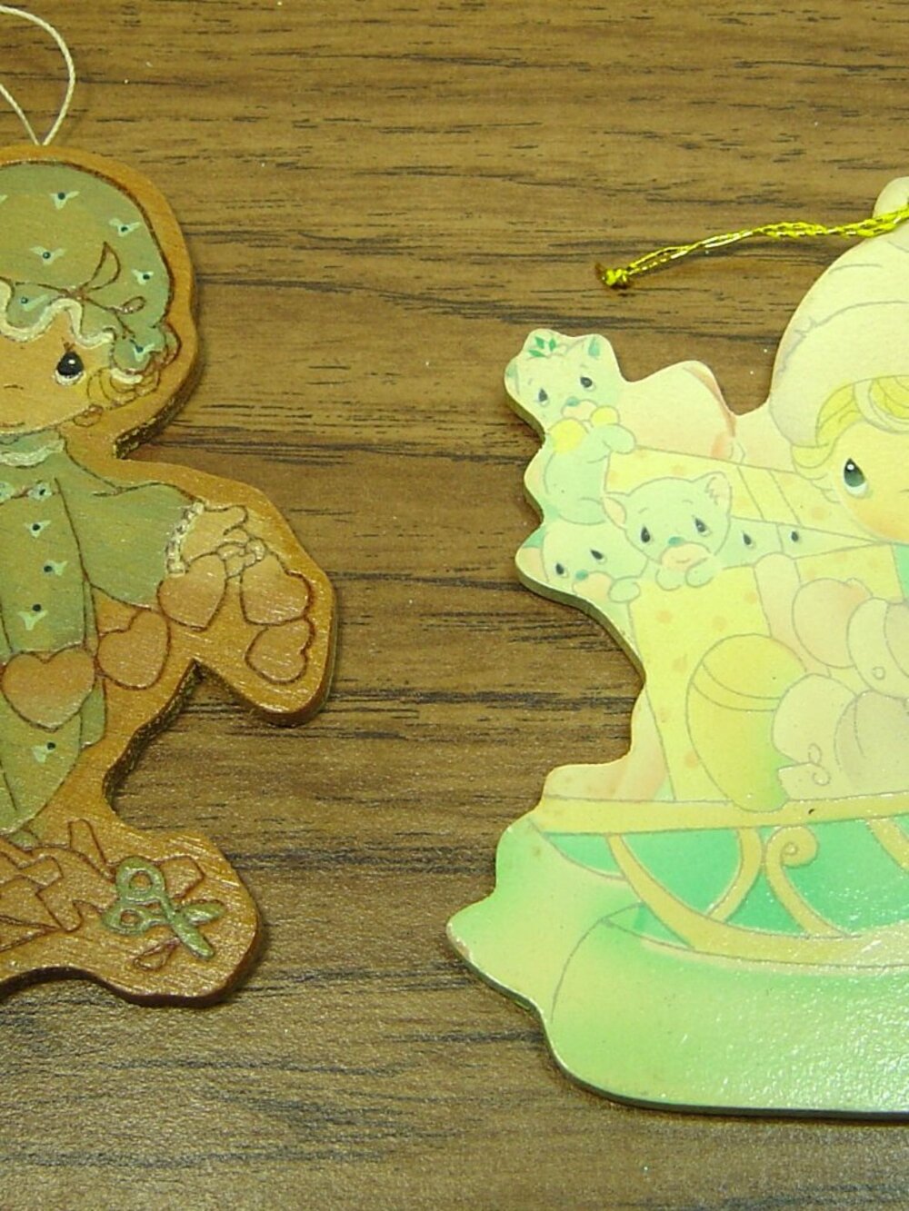 2 Vintage wooden Precious Moments ornaments